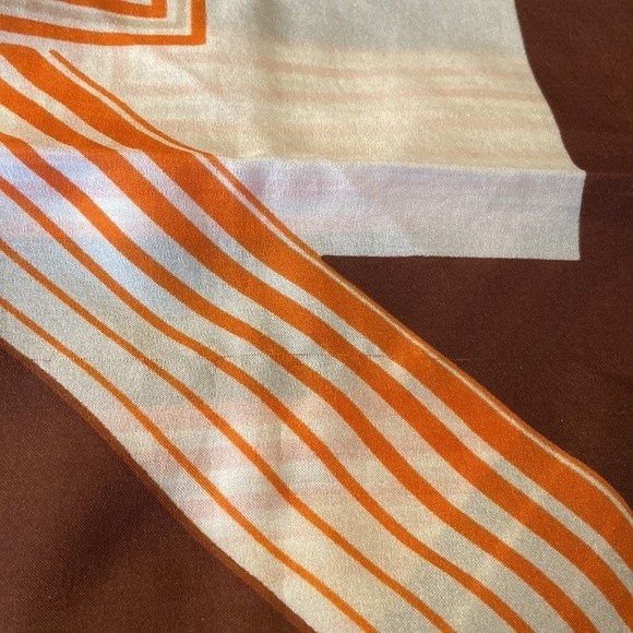 VTG 60 70 Jim Renoir Geometric Print Brown Burnt Orange Large Square scarf - Picture 16 of 16